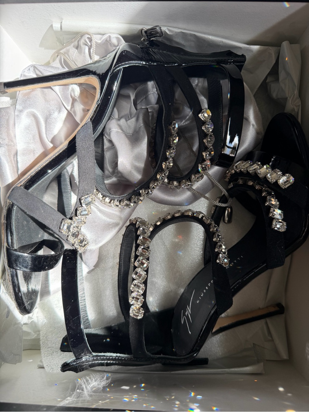 Giuseppe Zanotti Black Crystal-Strap Stiletto Heels